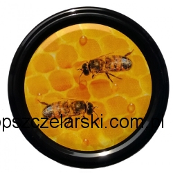 zakrętka 82 mm wzór pszczoła na plastrze czarna, op. 50 sztuk